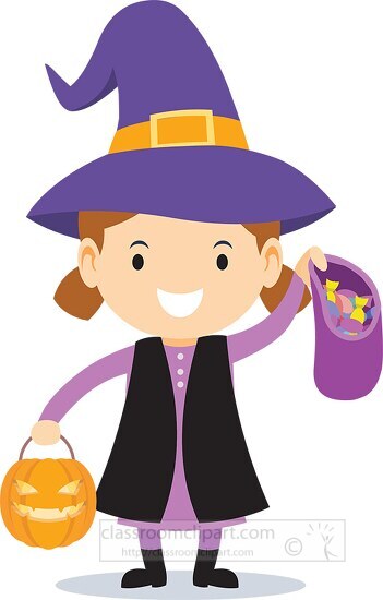 Halloween Clipart - halloween-girl-witch-holding-bag-of-candy-animated -  Classroom Clipart