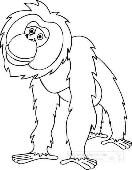 cute orangutan on all fours black outline clipart