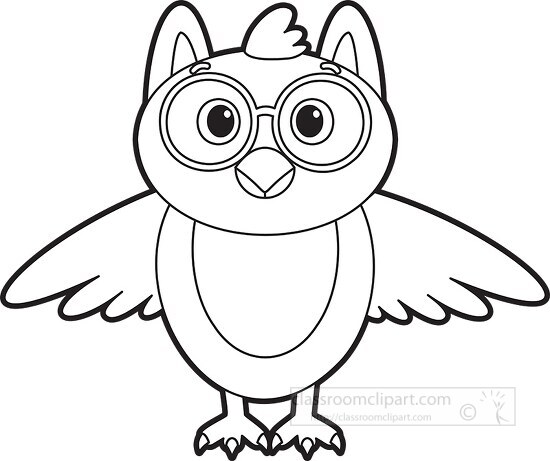 cute owl cartoon character black outline