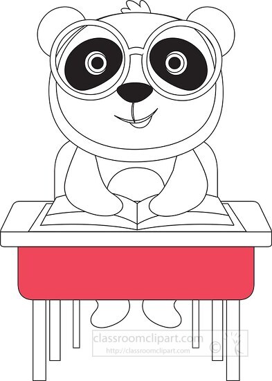 cute panda character studying in the classroom black outline col