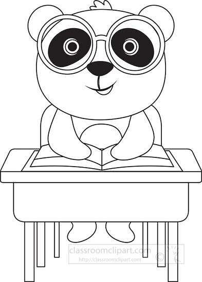 cute panda character studying in the classroom outline