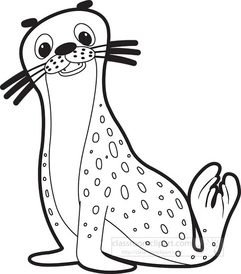 cute seal web footed aquatic mammal black outline 2