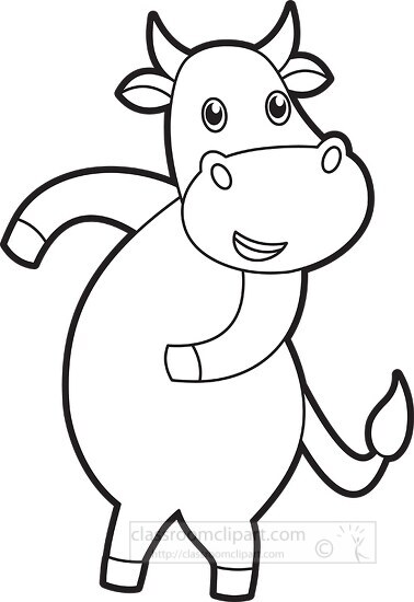 cute smiling funny cow black outline