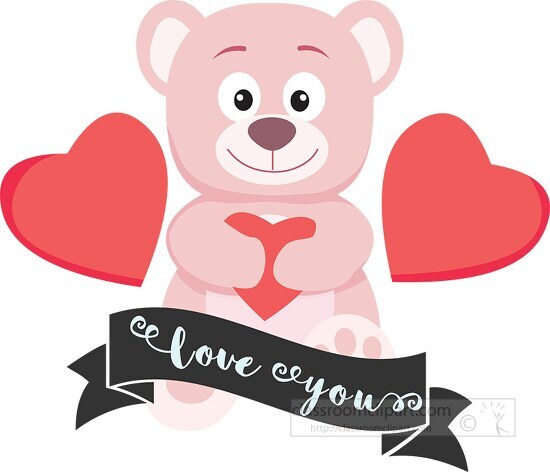 Valentines Day Clipart-cute teddy bear holding heart surrounded by
