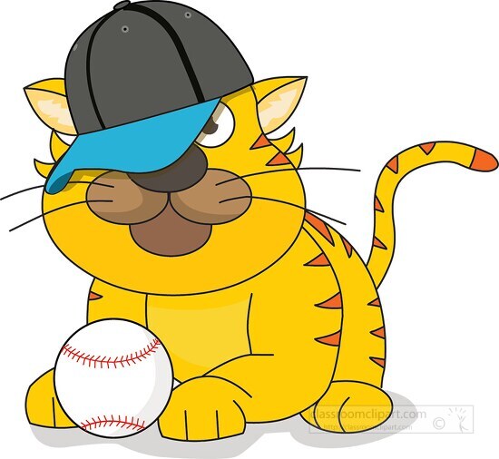 cute tiger wearing baseball cap near ball clipart
