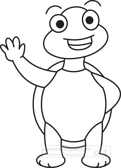 cute turtle waving black outline cliprt 08a