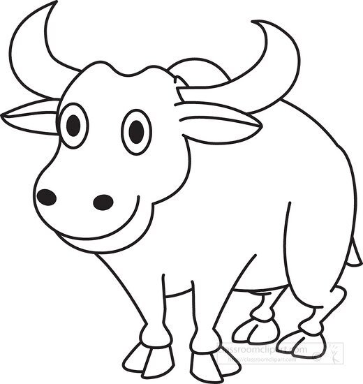 cute water buffalo animal black outline clipart