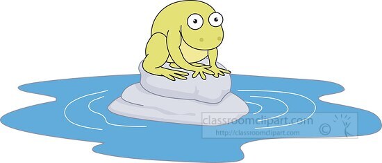 cute yellow frog sitting on a rock in a pond clip art