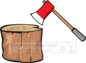 cutting wood with large axe clipart