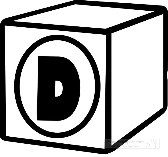 D alphabet block black white clipart