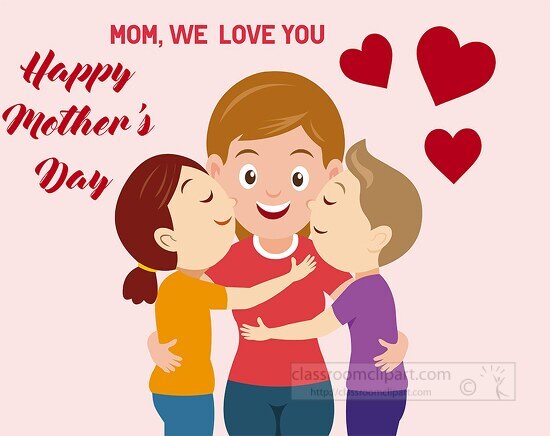daughter son kisses mom to celebrate mothers day clipart