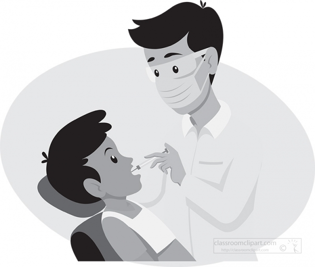 dentist giving an njection to patient gray color