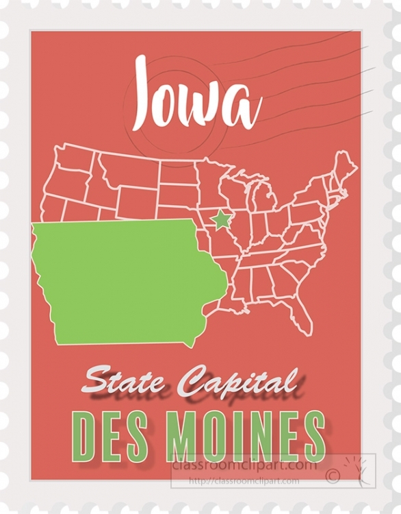 des moines iowa state map stamp clipart