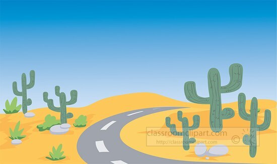 desert road with cactus clipart