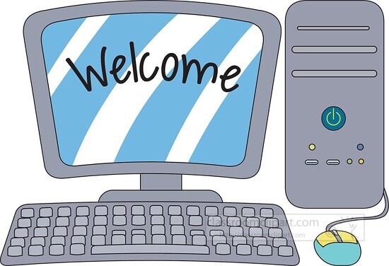 desktop computer with welcome on the screen