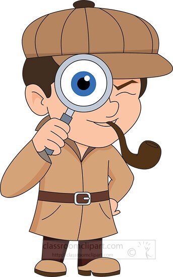 detective with pipe looking into megnifying glass clipart