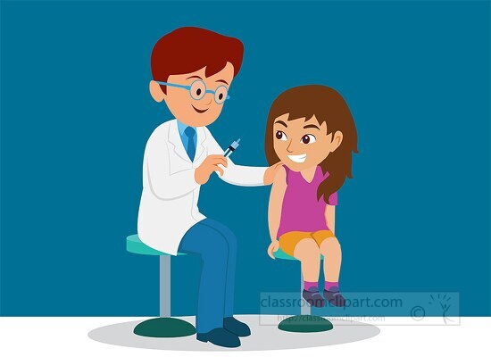 doctor giving shot to frightened young girl clipart