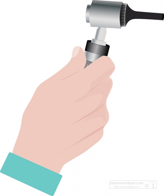 doctors hand holding otoscope to check ear clipart