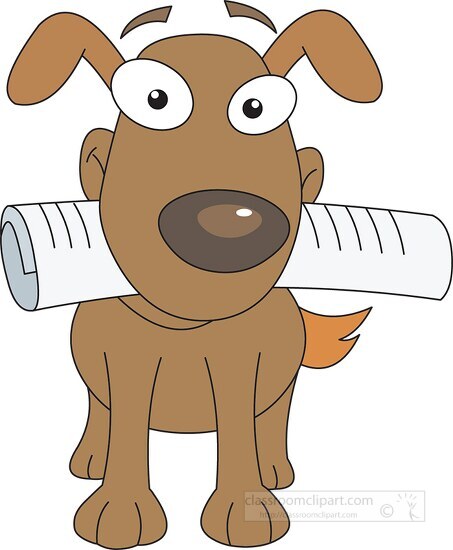 dog holding a newspaper in mouth clipart