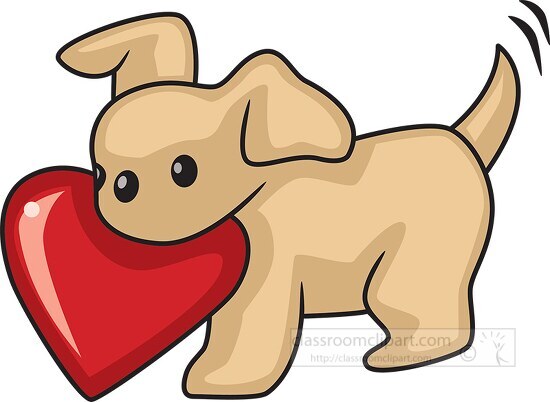 dog holding red heart valentines clipart