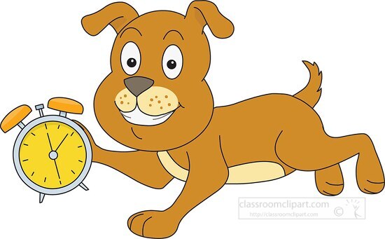 dog running with alarm clock clipart