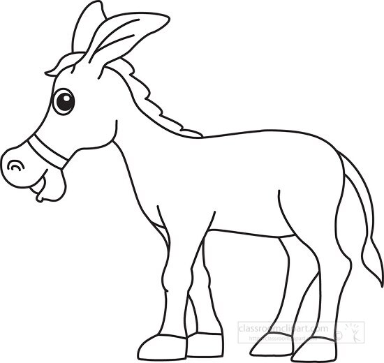 donkey cartoon style clipart black white outline 914