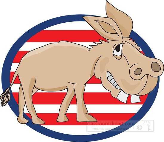 donkey representing democatic party with red white blue backgrou