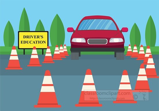 drivers education with safety cones clipart
