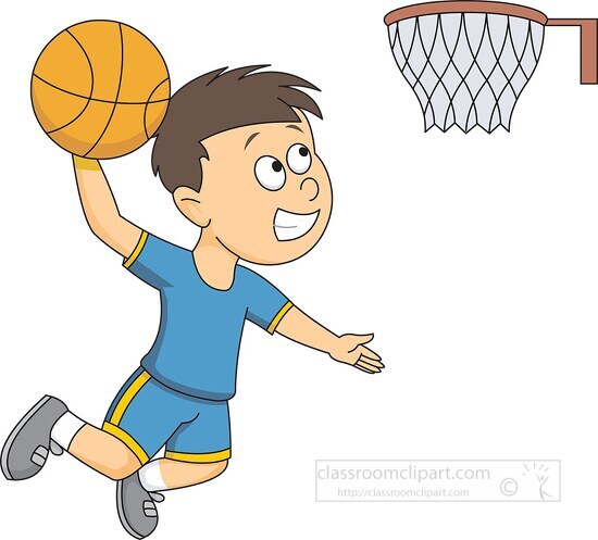 dunking boy playing basketball clipart