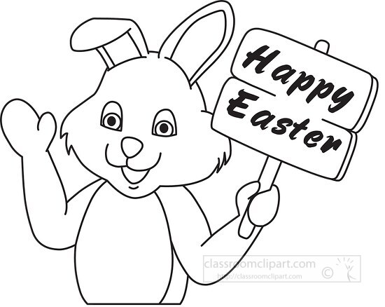 easter rabbit with sign black outline