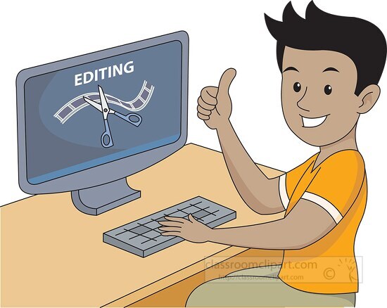 editing film and video on computer clipart