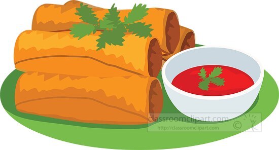 egg roll with red sauce food clipart