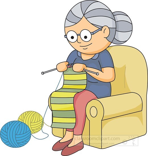 elderly lady crocheting scarf clipart