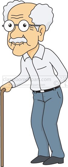 elderly man wearing glasses using cane