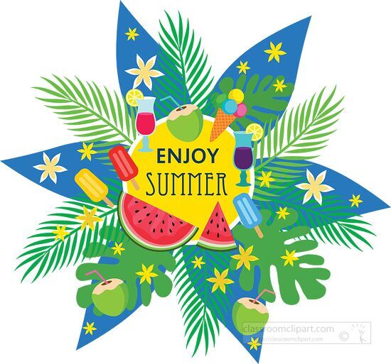 enjoy summer includes icons icecream watermelon clipart