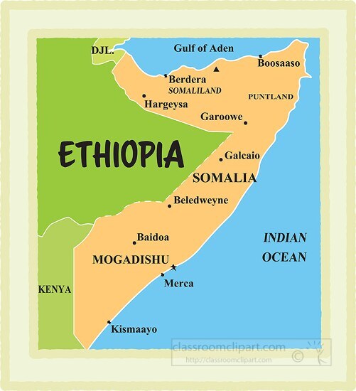 Ethiopia country map color border clipart