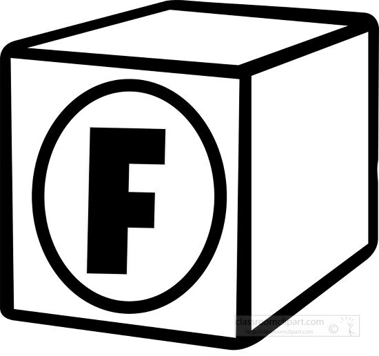 F alphabet block black white clipart