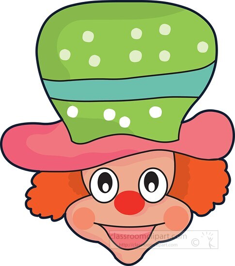 face circus clown wearing green hat clipart