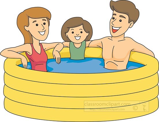 family enjoying sitting in swimming pool together