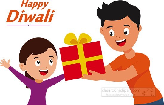 father giving gift to daughter diwali clipart