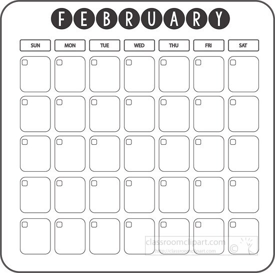 february calendar days week month clipart