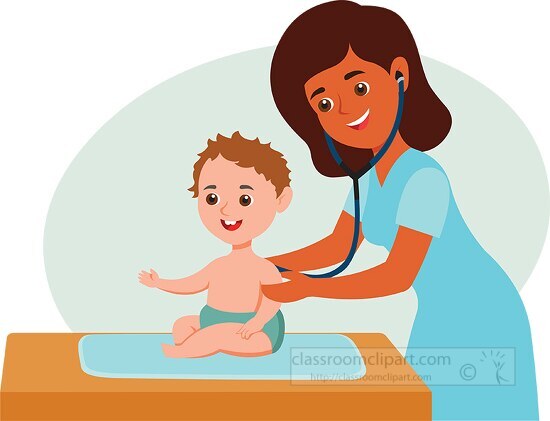 female doctor checking little baby clipart