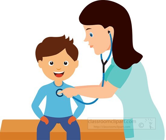 female doctor physical exam check on boy clipart