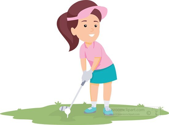 Female Golf Player Prepares To Hit Golf Ball Clipart 27605 