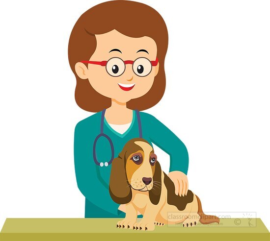 female veterinarian checking dog clipart