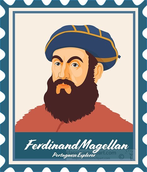 ferdinand magellan portuguese explorer stamp style clipart