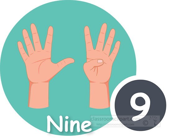 fingers on hand making the number nine clipart