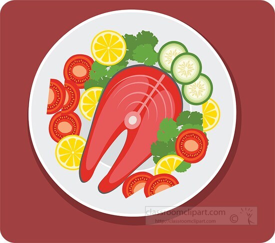 fish on plate food with vegetables clipart