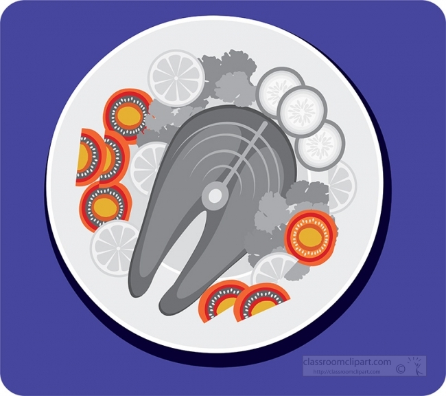 fish on plate food with vegetables gray color