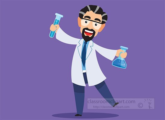 flat illustration of happy scientist holding beaker vector clipa